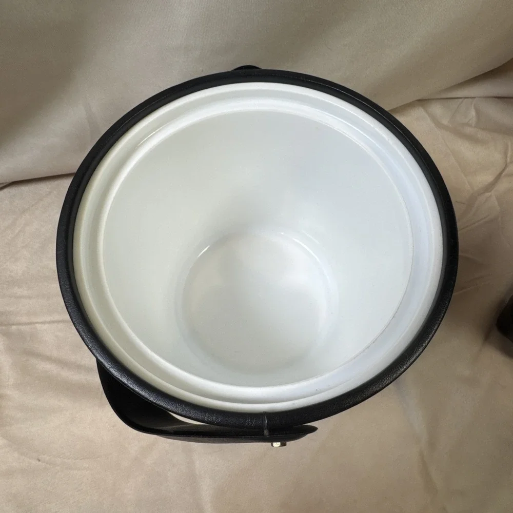 Vintage Black Faux Leather Ice Bucket with Lid‎ and Handle Mid Century Barware